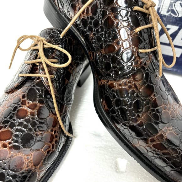 VTG Zoot Suit Faux Alligator Oxford Formal Dark Brown Dress Shoe Rare OOAK NWOT - Picture 3 of 14